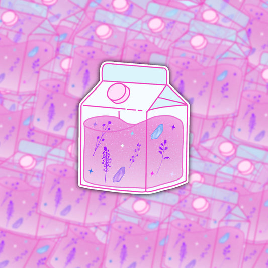 Aesthetic pink milk carton die-cut sticker