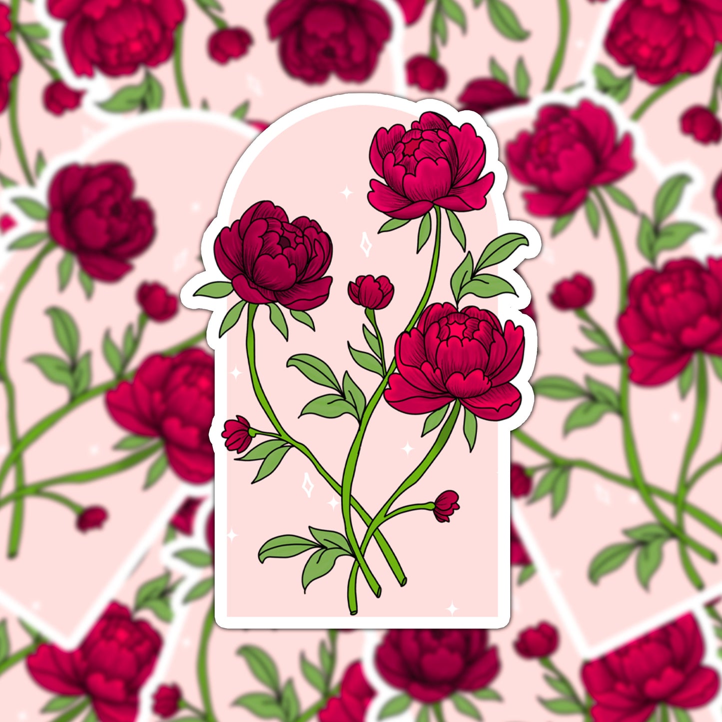 Peonies die-cut stickers