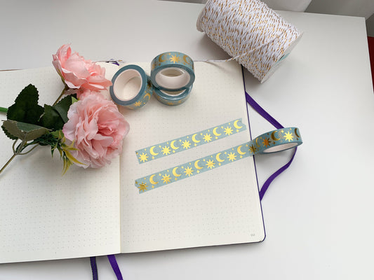 Gold foil moon and sun blue washi tape