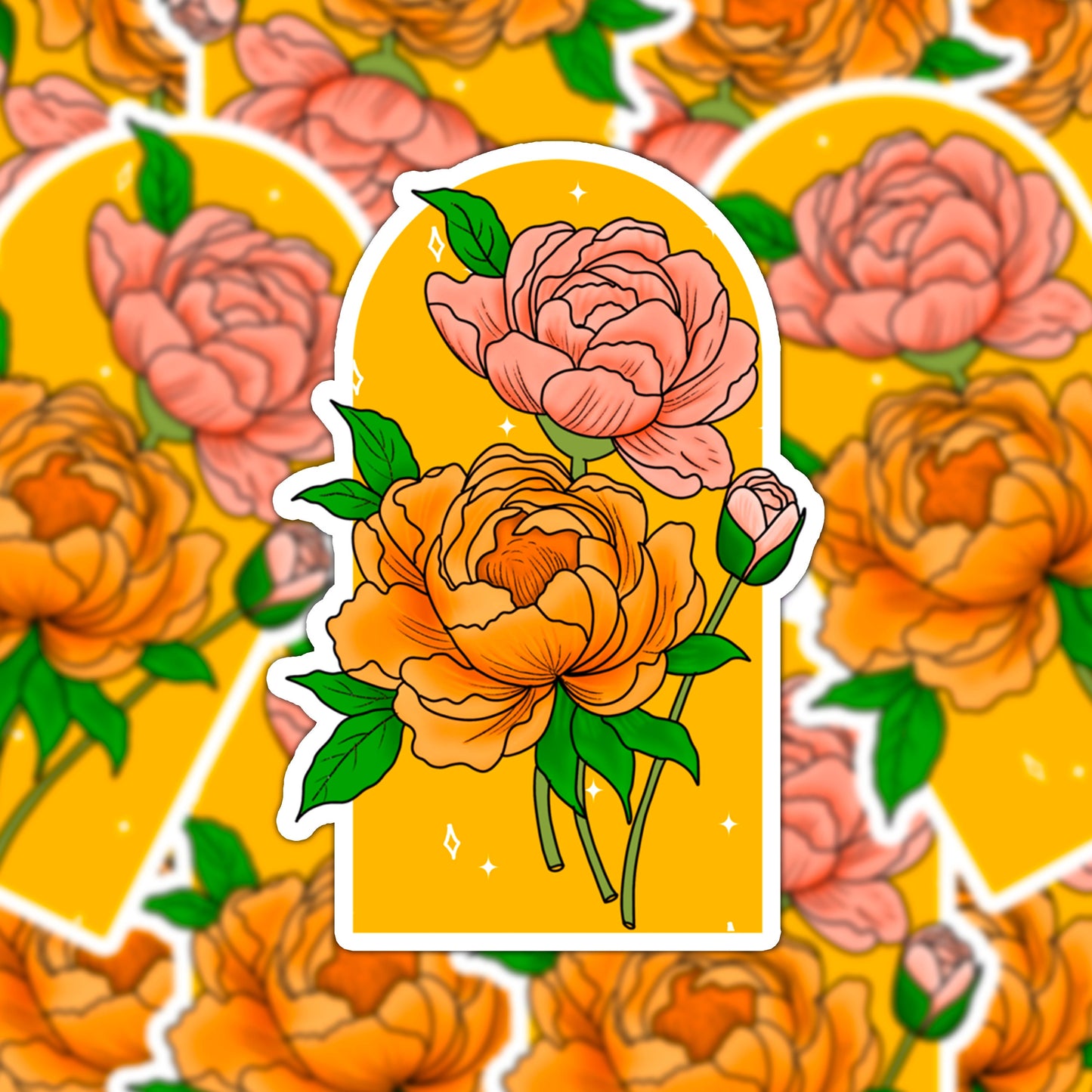 Peonies die-cut stickers