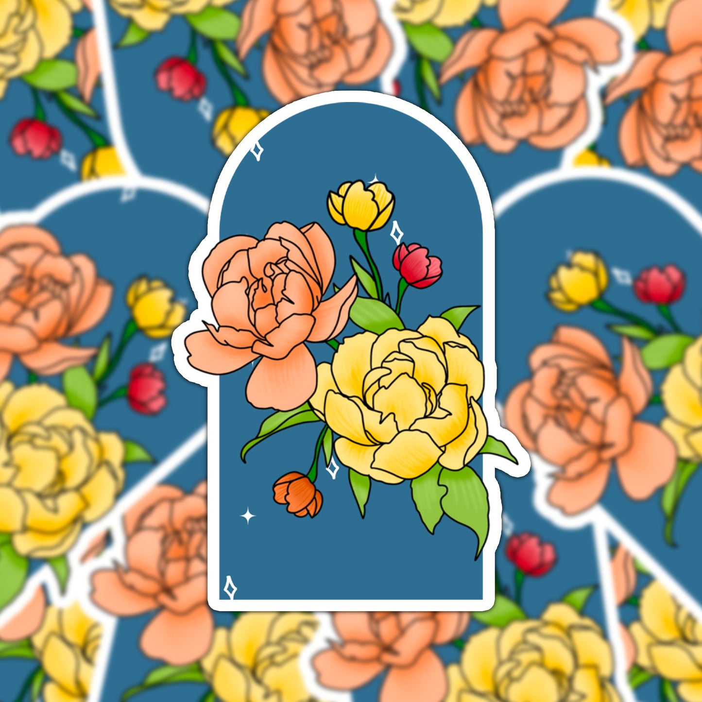 Peonies die-cut stickers