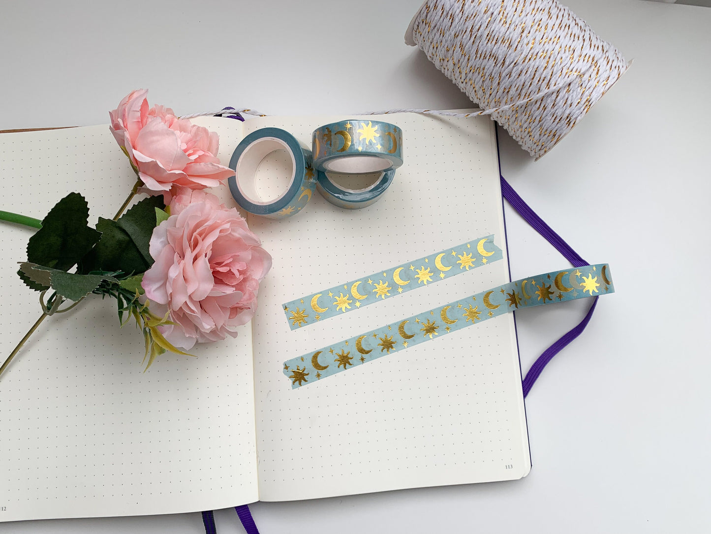 Gold foil moon and sun blue washi tape