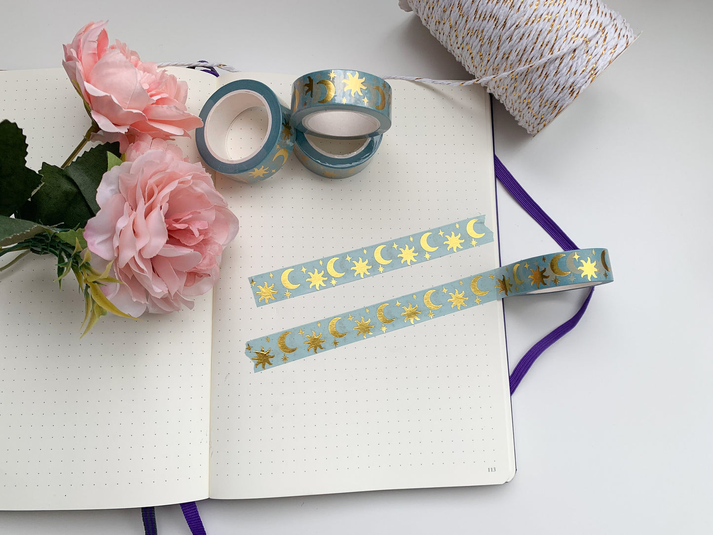 Gold foil moon and sun blue washi tape