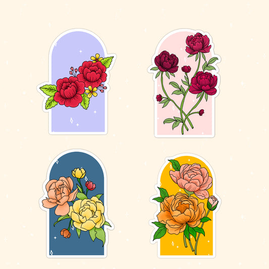 Peonies die-cut stickers