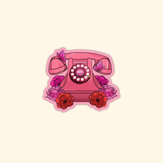 Aesthetic pink phone with flowers die-cut sticker