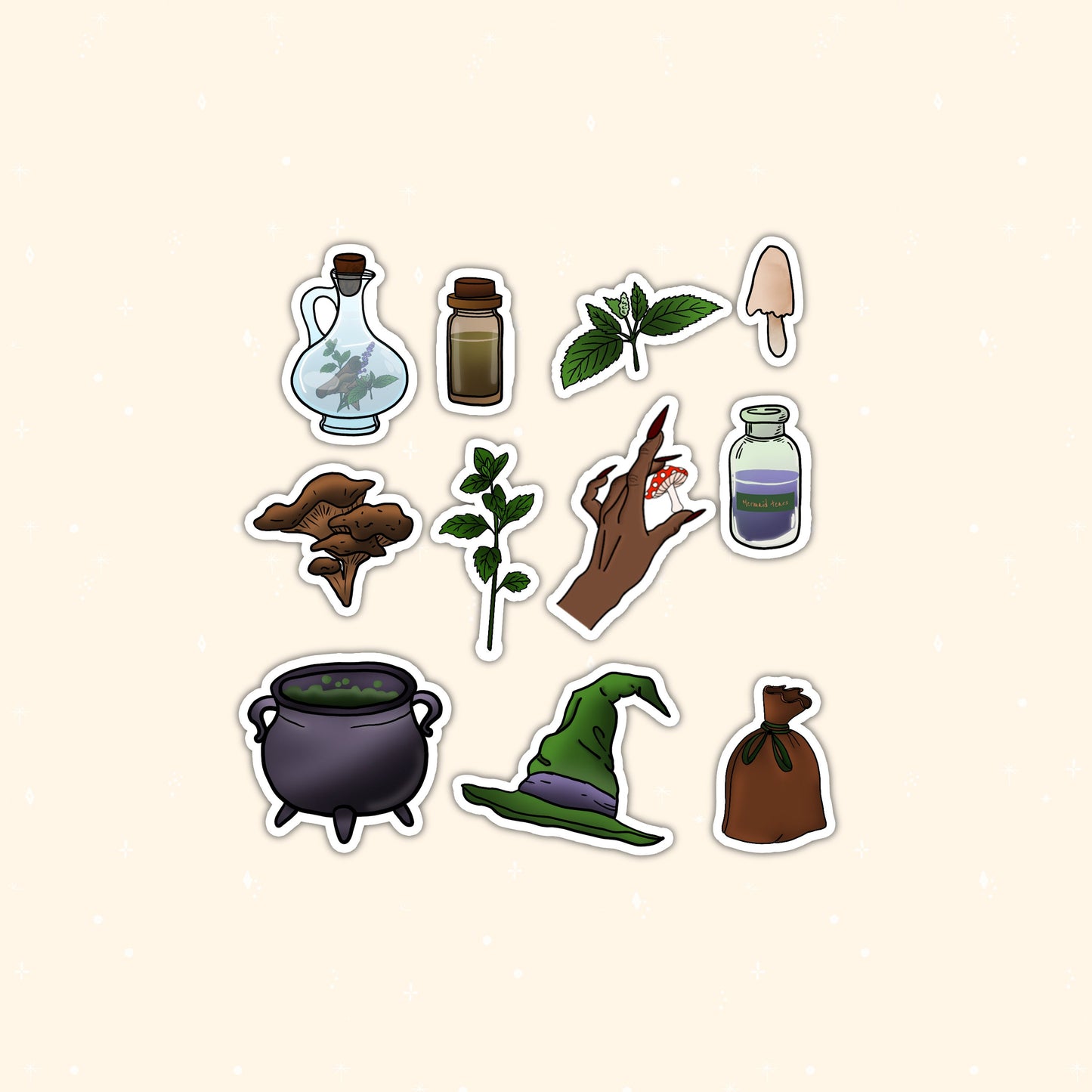 Kitchen witch die-cut stickers