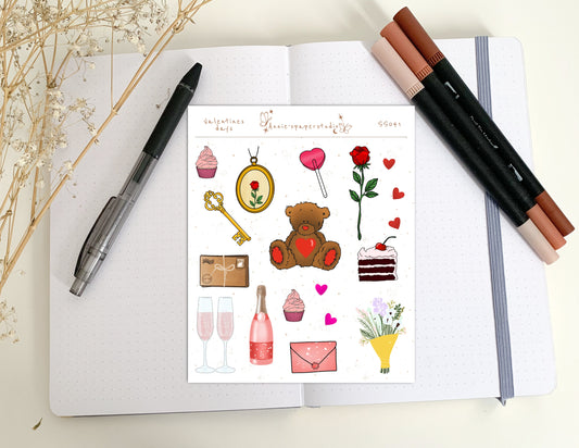 Valentine's Day Sticker Sheet, Bujo Stickers, Planner Stickers, Bullet Journaling Stickers