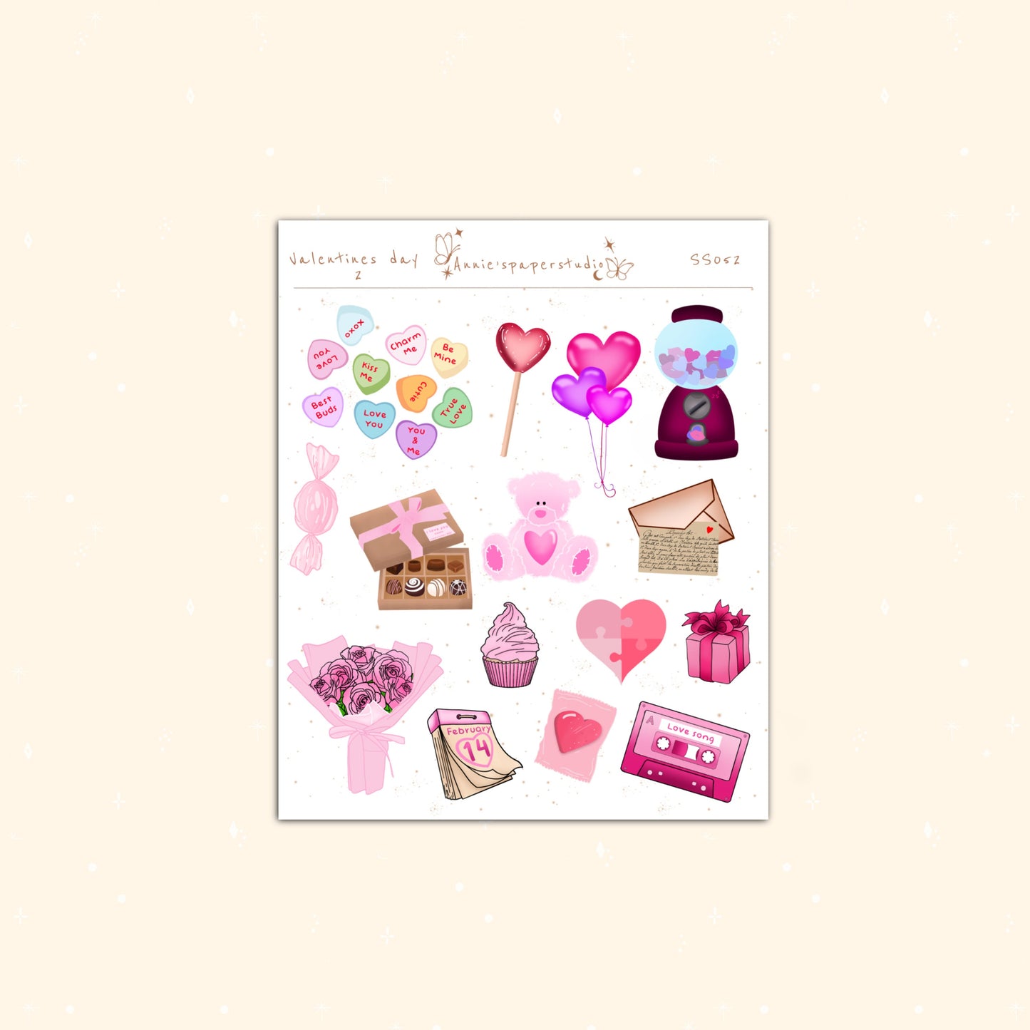 Valentines'sDay Sticker Sheet, Bujo Stickers, Planner Stickers, Bullet Journaling Stickers