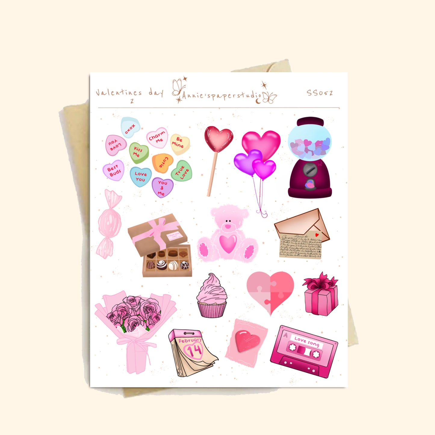 Valentines'sDay Sticker Sheet, Bujo Stickers, Planner Stickers, Bullet Journaling Stickers