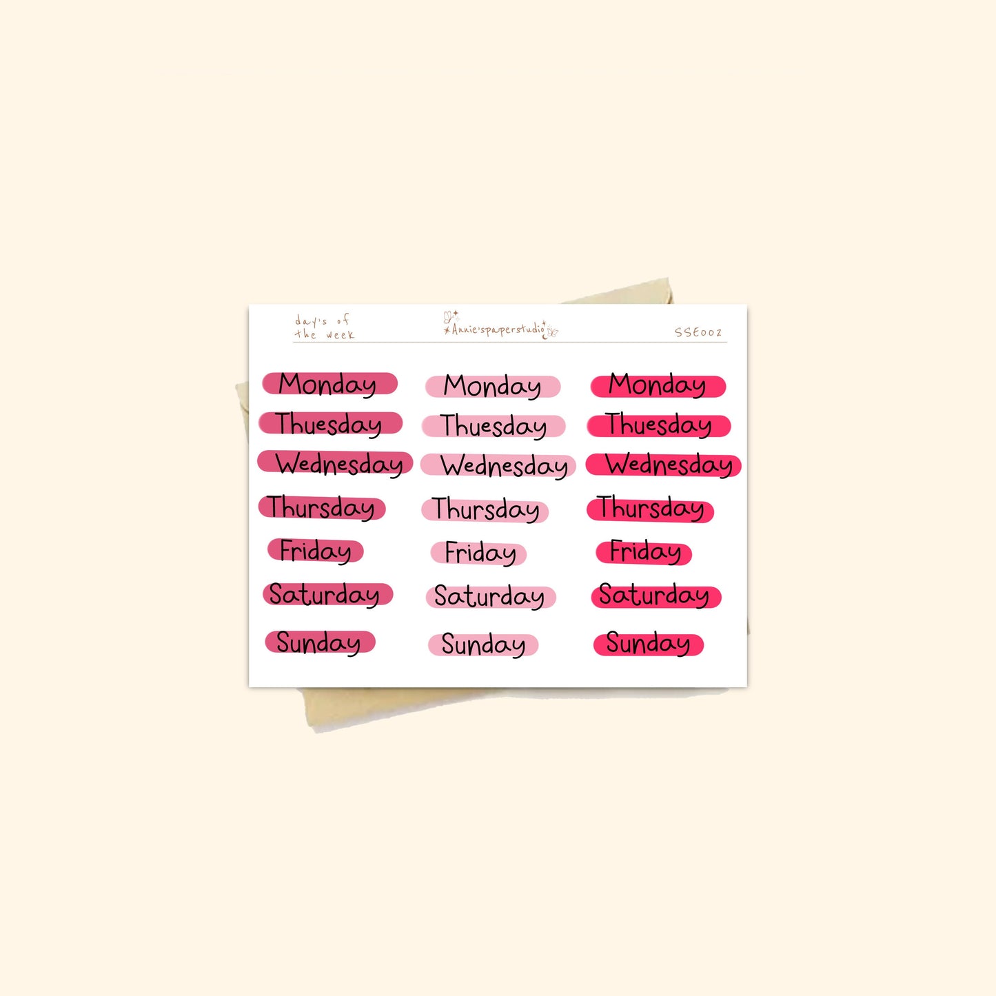 Days of the week valentine colour sticker sheet