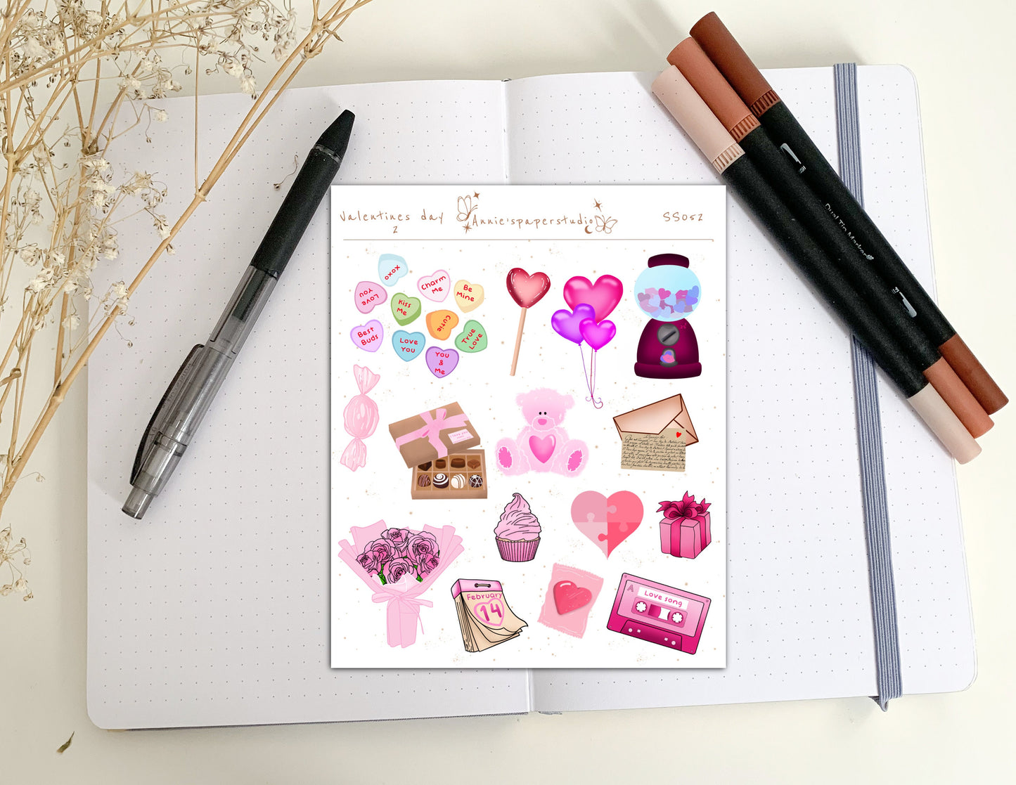 Valentines'sDay Sticker Sheet, Bujo Stickers, Planner Stickers, Bullet Journaling Stickers