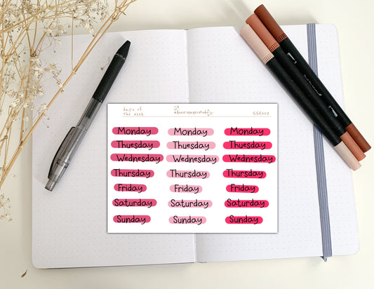 Days of the week valentine colour sticker sheet