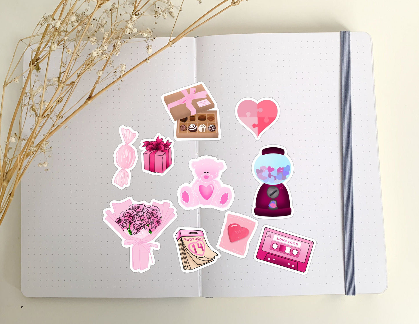 Valentine's Day die-cut stickers, Bujo Stickers, Planner Stickers, Bullet Journaling Stickers