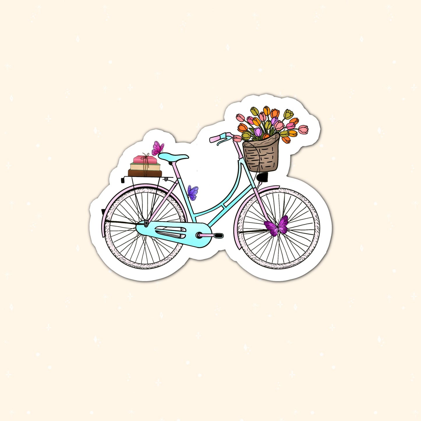 Aesthetic bike with flowers die cut sticker