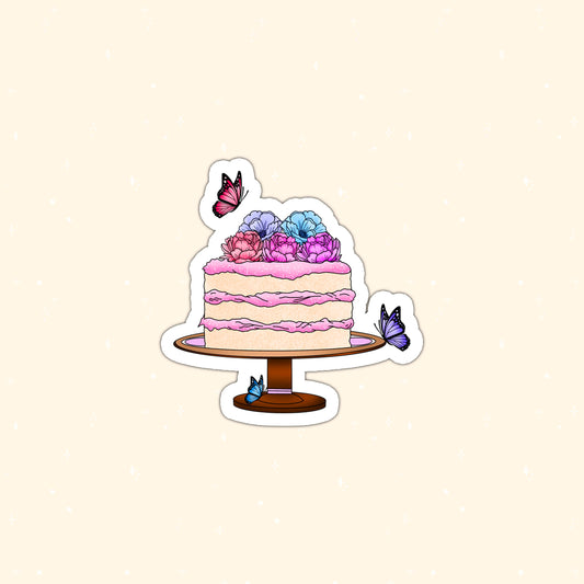 Enchanted birthday cake die-cut sticker