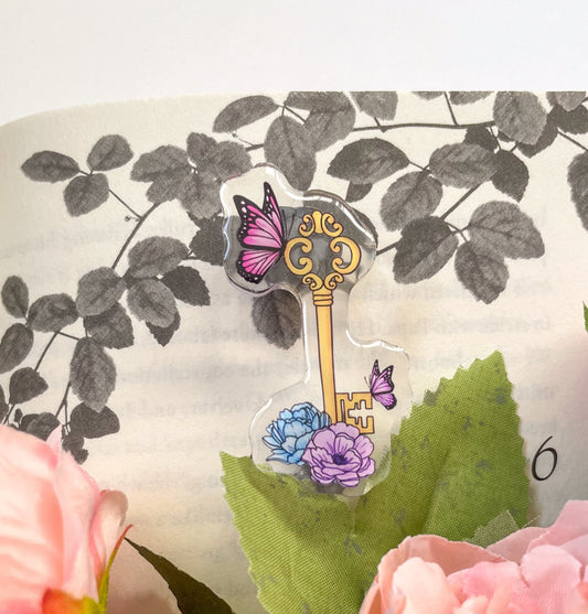 Enchanted key acrylic pin