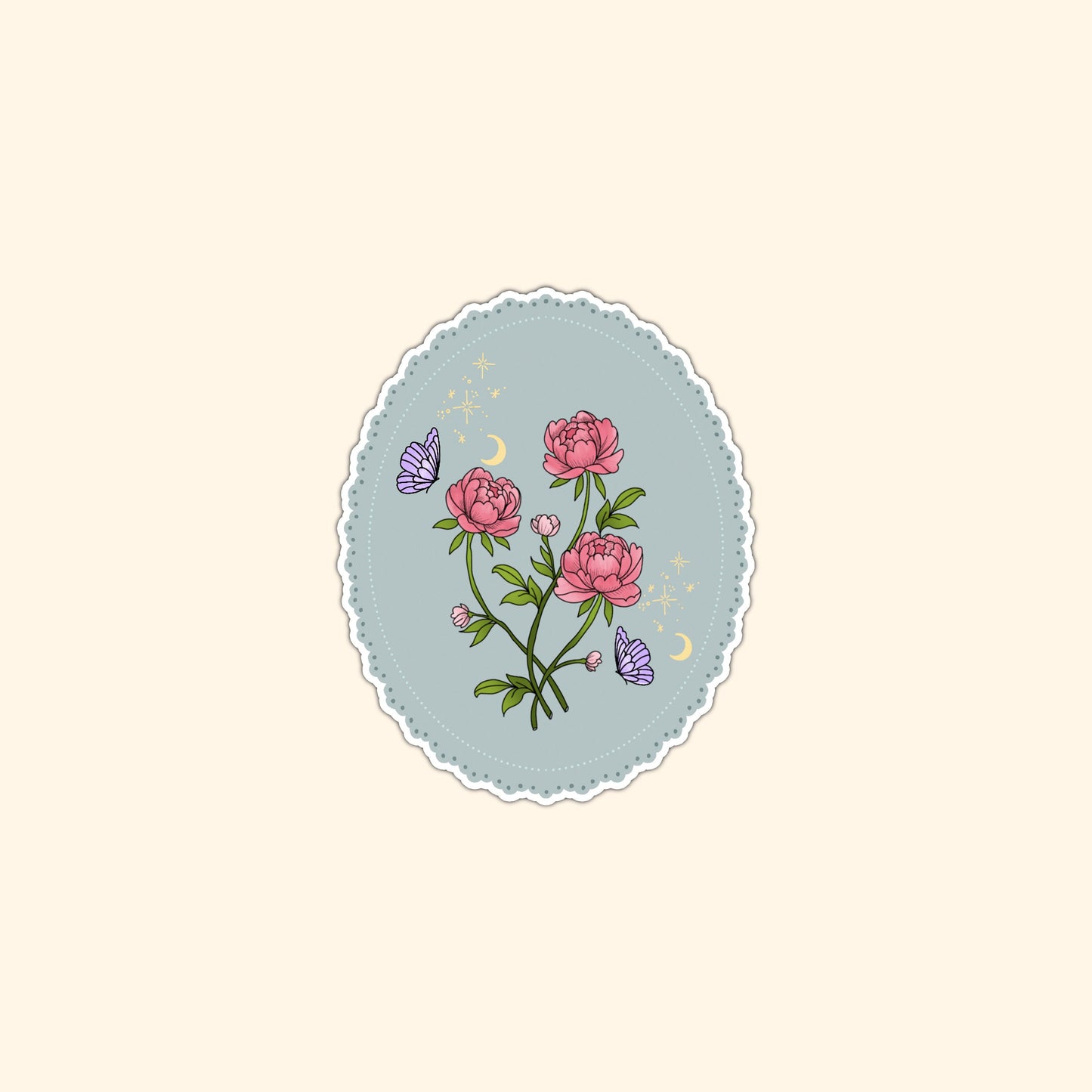 Peonies frame die cut sticker