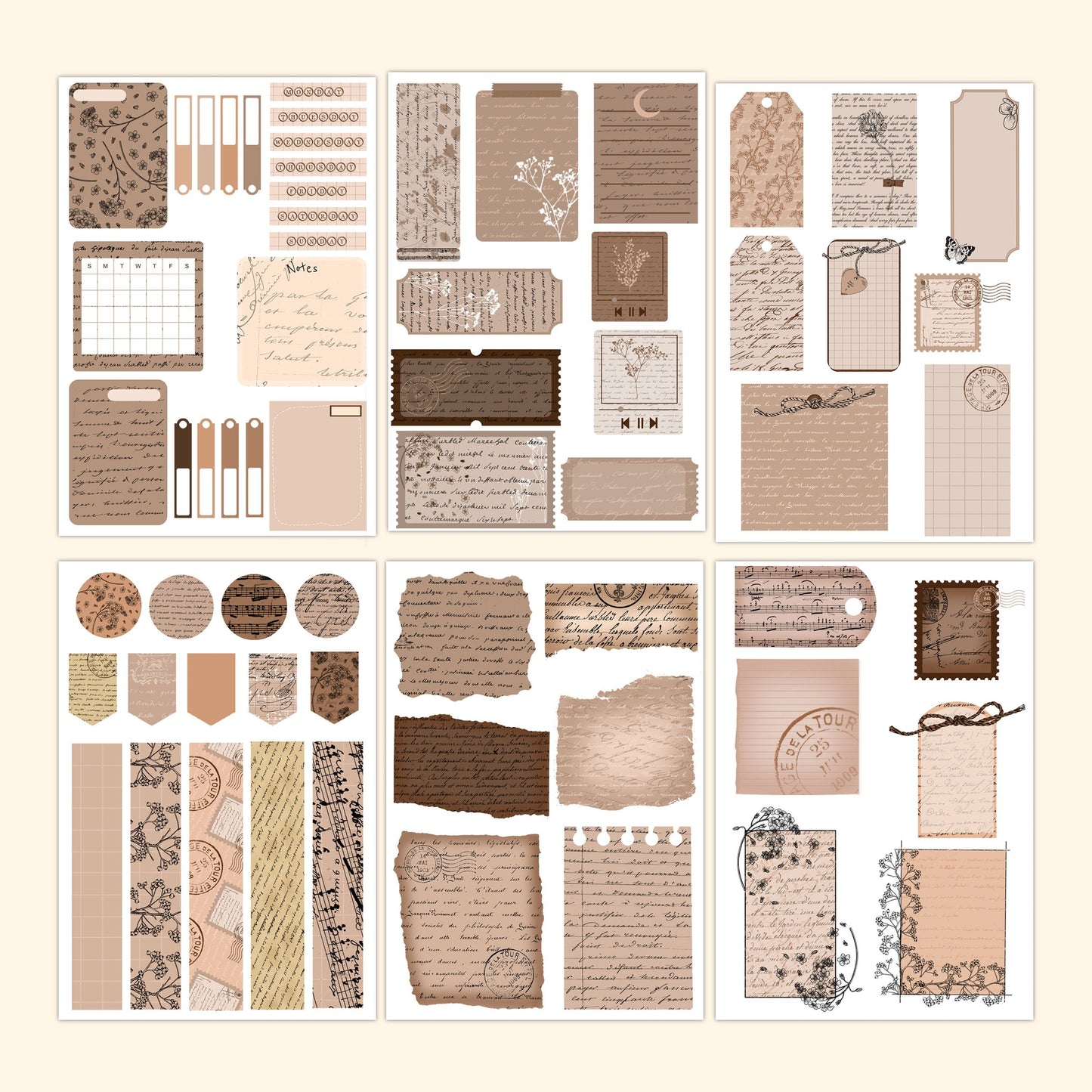 Vintage journal stickers kit