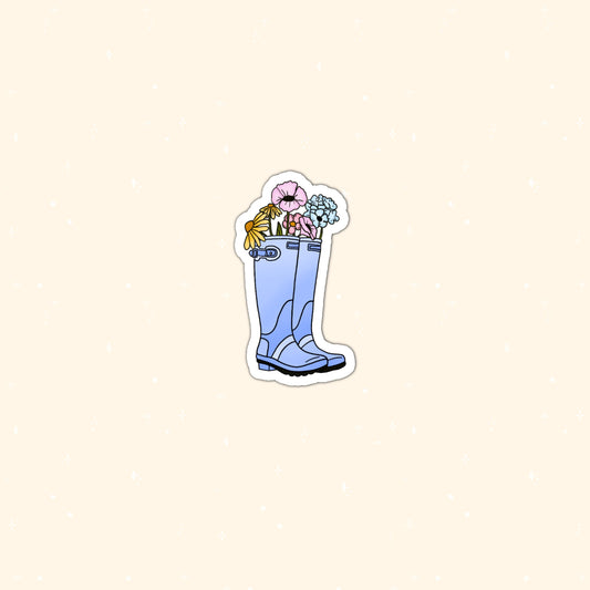 Aesthetic rain boots with flowers die cut sticker