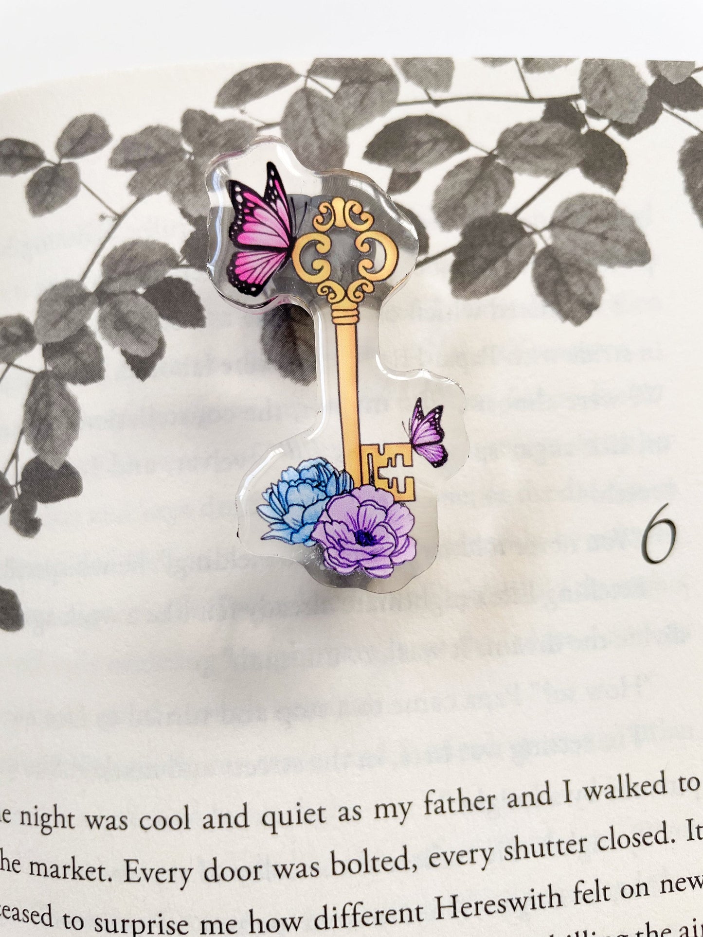 Enchanted key acrylic pin