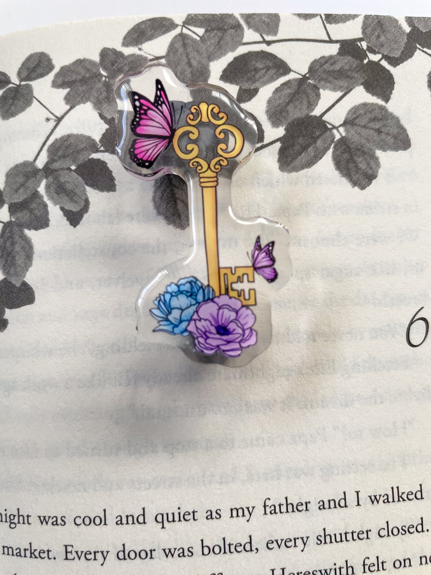 Enchanted key acrylic pin