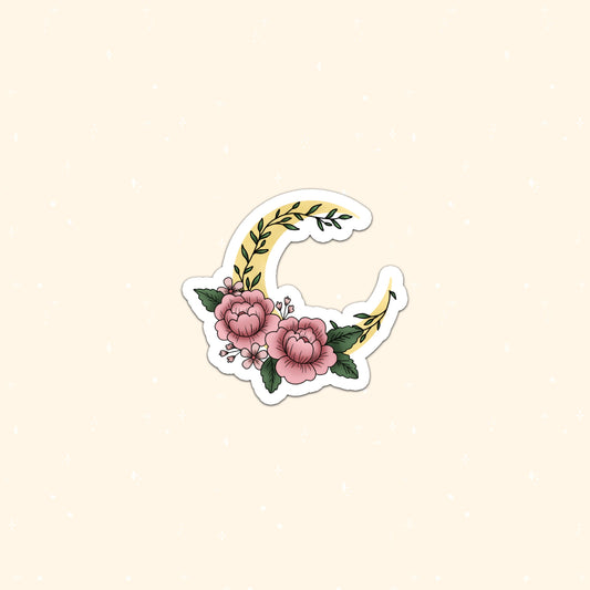 Moon with flowers die cut sticker